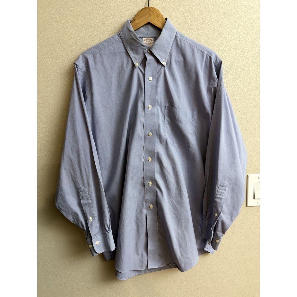 Brooks Brothers Dress Shirt Large Blue Check Original Polo Shirt Non Iron Cotton - Picture 2 of 6